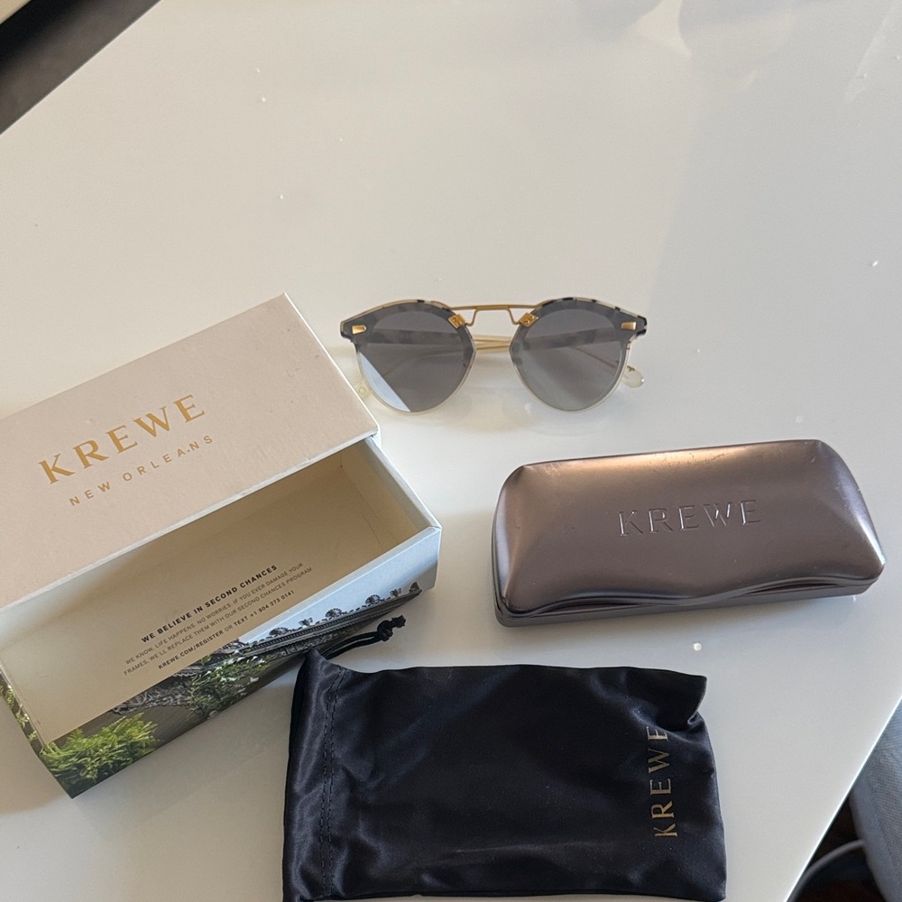 KREWE Gold and Black Sunglasses with Case